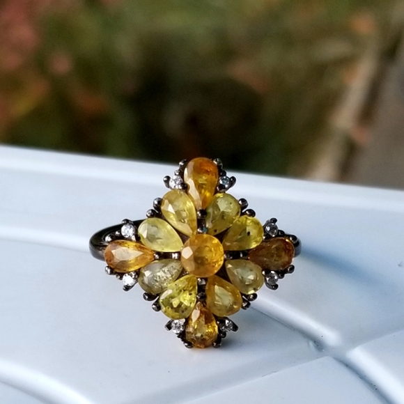 Vintage oxidized sterling silver with yellow and orange sapphires ring - Picture 10 of 16